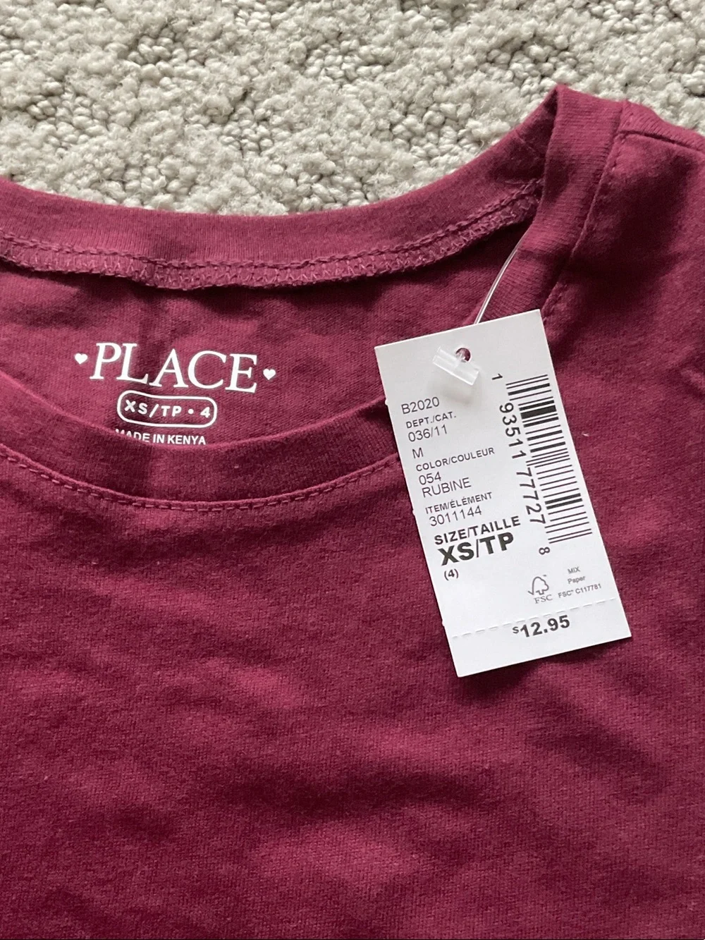 The Children's Place Short Sleeve Tee - Ruby Wine 0474